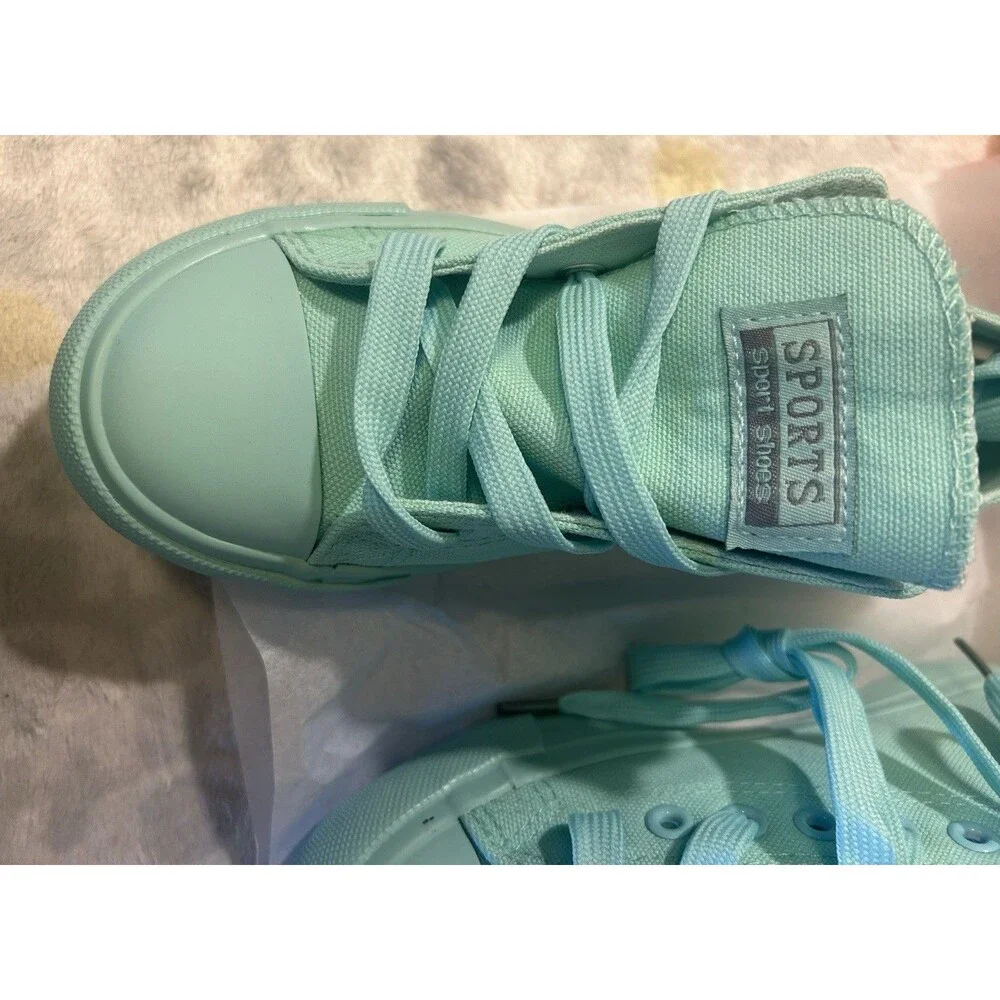 SPORTS Teal Canvas Low Top Lace-Up Sneaker Tennis Shoes Unisex Kids US size 5